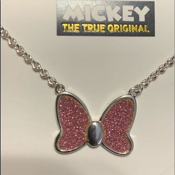 Disney pink Minnie pink bow necklace silver plated - Picture 3 of 4